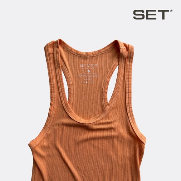 SET Basics Women's S Orange Ribbed Tank Top Logo Patch Casual Activewear S - Picture 2 of 4